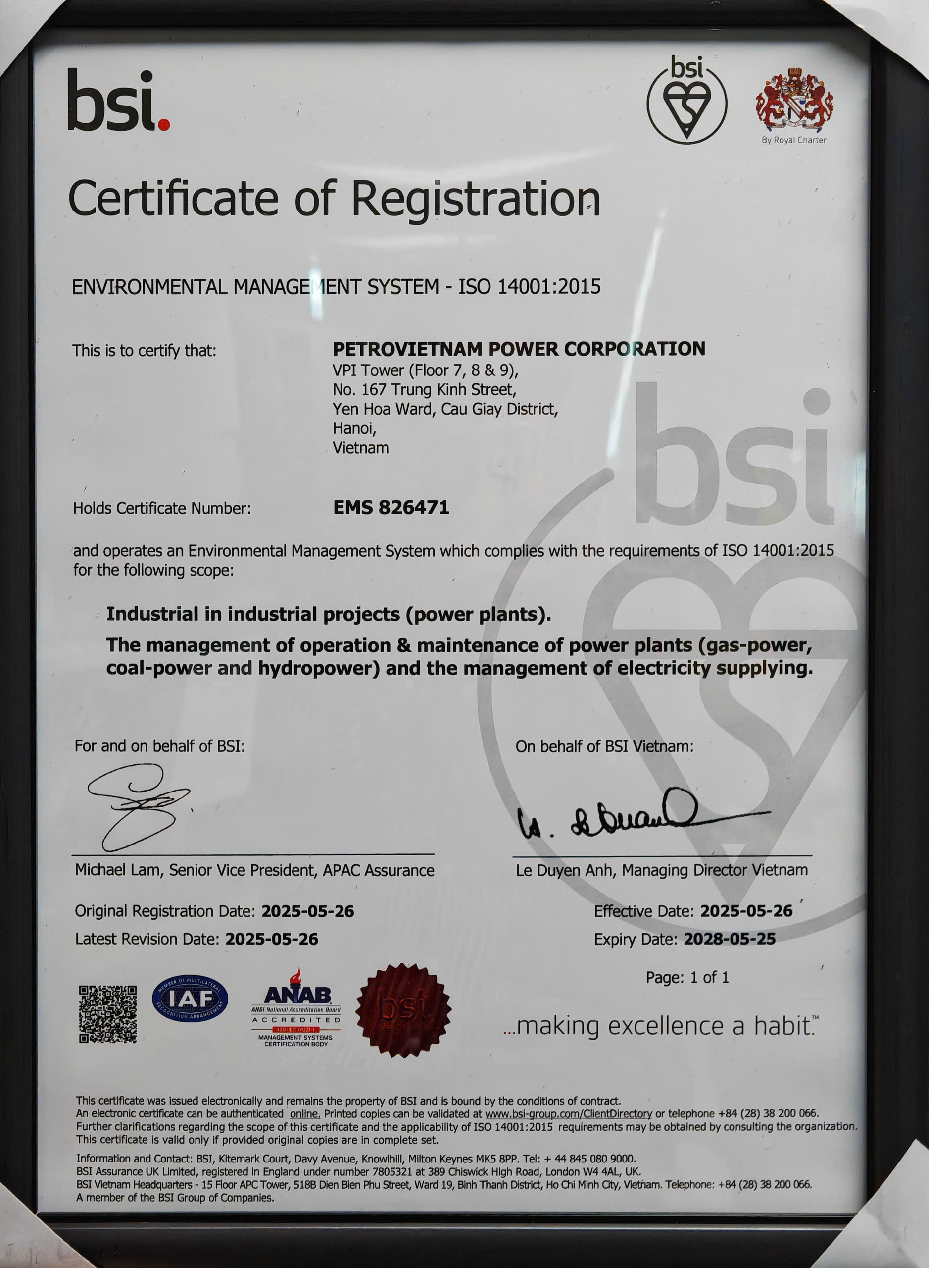 PV POWER nâng tầm công tác quản lý An toàn Sức khỏe Môi trường với chứng nhận quốc tế ISO 14001:2015 và ISO 45001:2018
