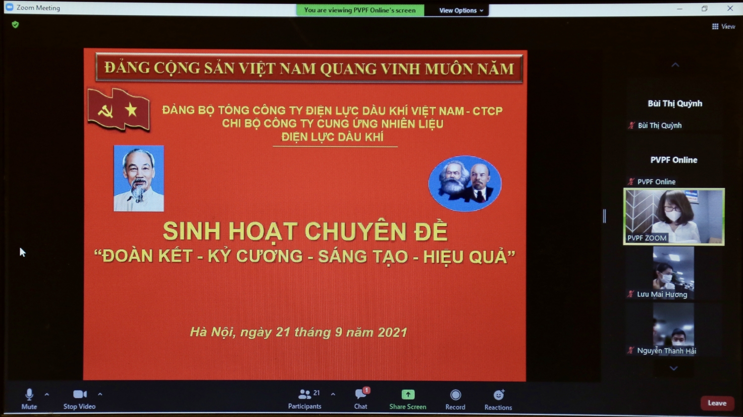 Chi bộ PVPF sinh hoạt chuyên đề "Đoàn kết - Kỷ cương - Sáng tạo - Hiệu quả"