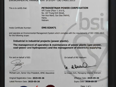 PV POWER nâng tầm công tác quản lý An toàn Sức khỏe Môi trường với chứng nhận quốc tế ISO 14001:2015 và ISO 45001:2018